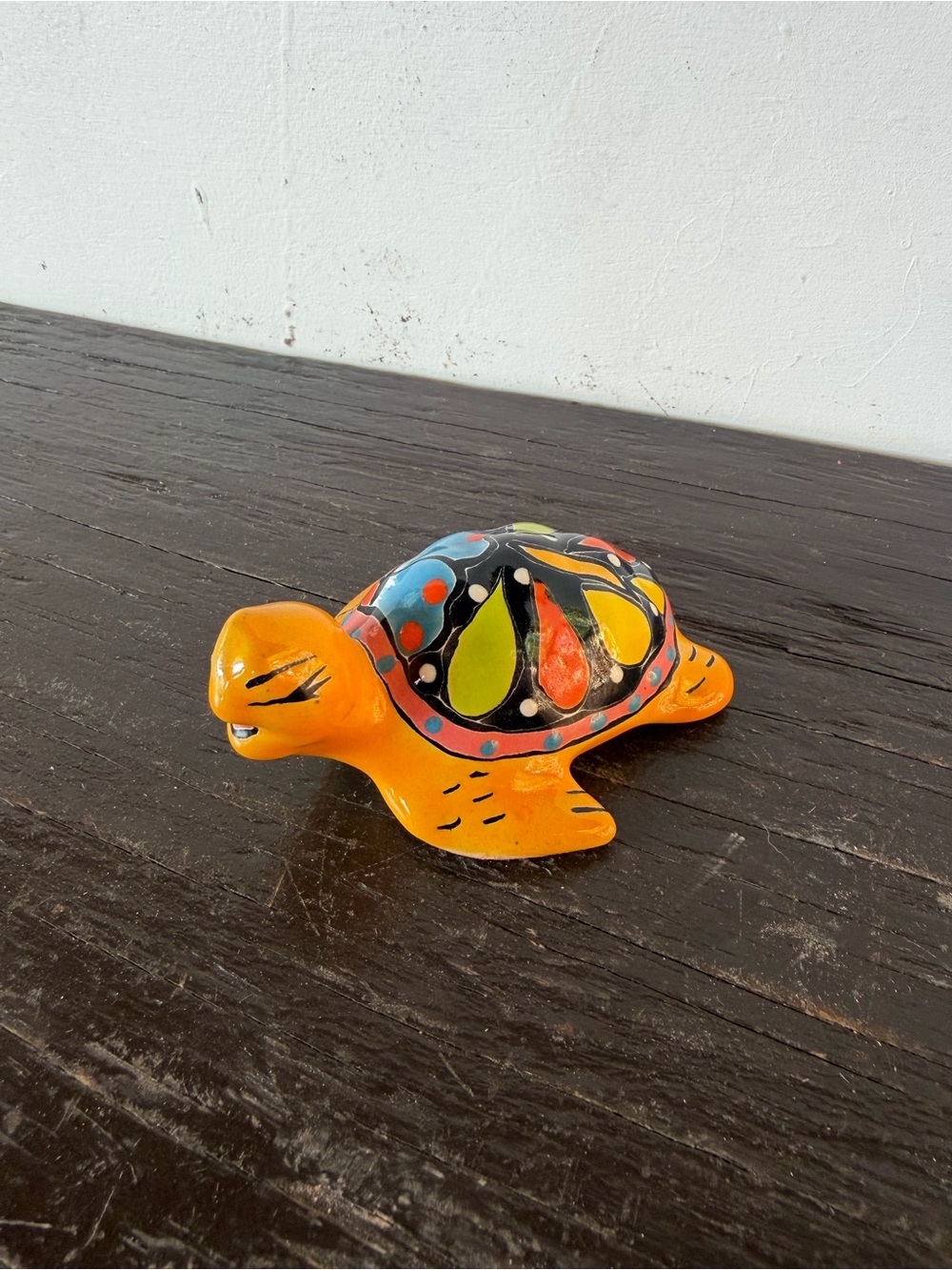 Hand-Painted Orange Talavera Turtle Figurine - Colorful